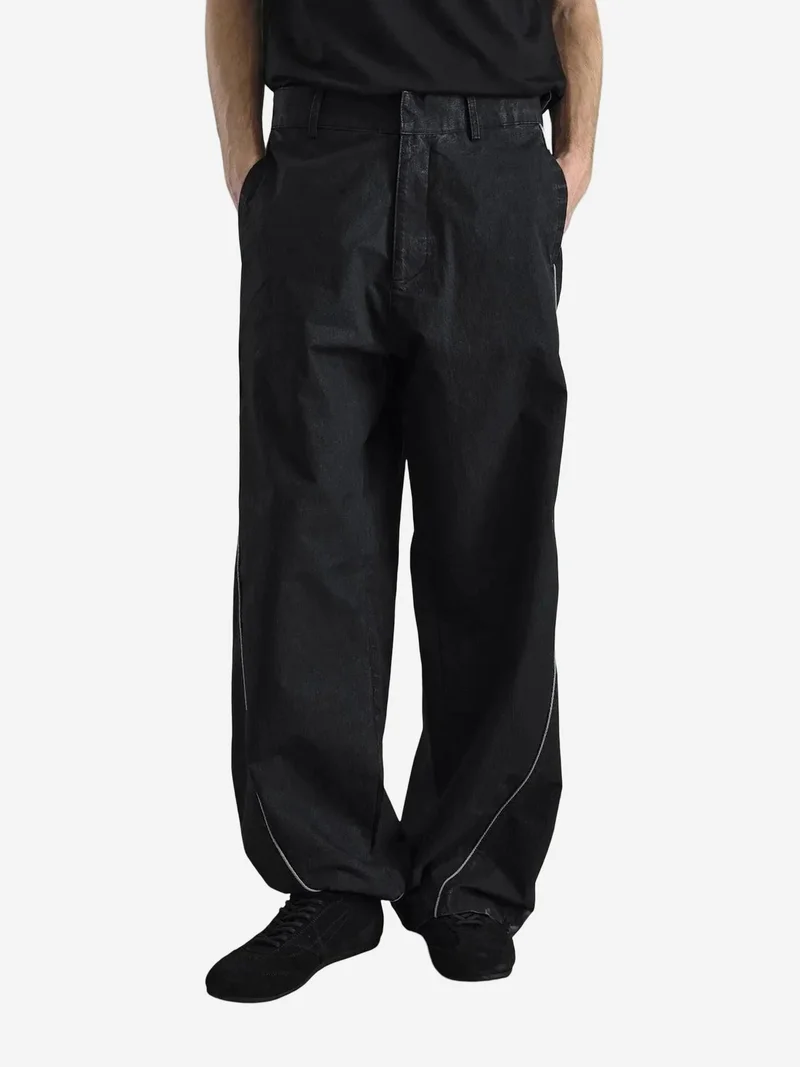 Giesto Black GIESTO Contrast Binding Detailed Baggy Ripstop Pants for Men | Best Price UAE
